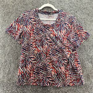 Southern Lady Large Petite multicolor short sleeve red blue blouse